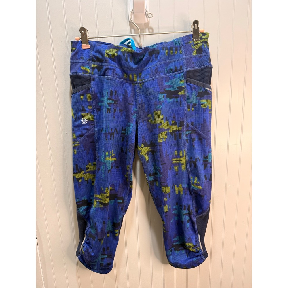 Athleta‎ Be Free Knicker Blue Green Abstract Print Running Crop Leggings Small